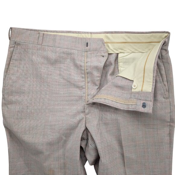Vtg Jaymar Pants Mens Beige Light Blue Check Flat Front Slacks Size 34x32 - Picture 5 of 11